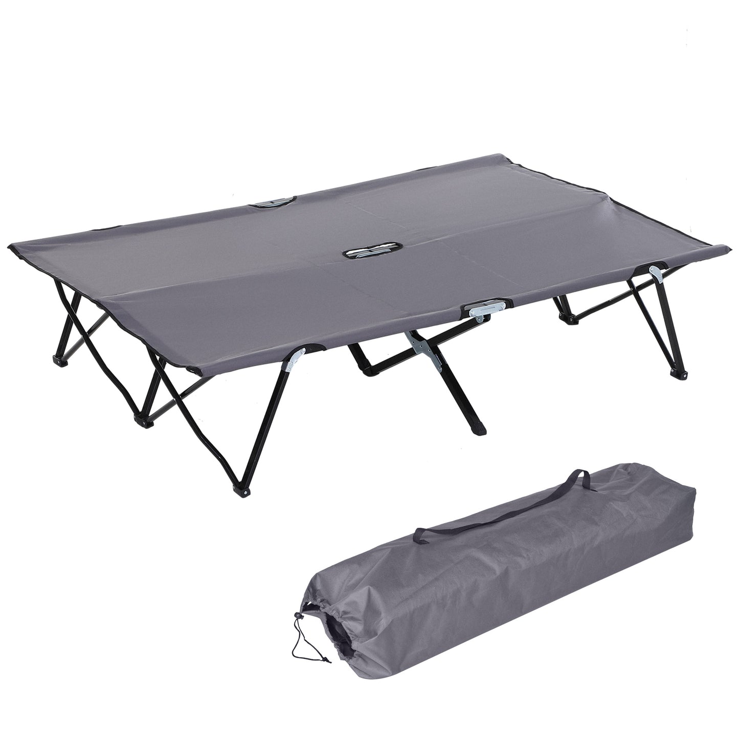 Outsunny Campingbett Klappbar für 2 Personen Feldbett Klappbett mit Tragetasche bis 136 kg belastbar Stahl Oxford Grau 193 x 125 x 40 cm   Aosom