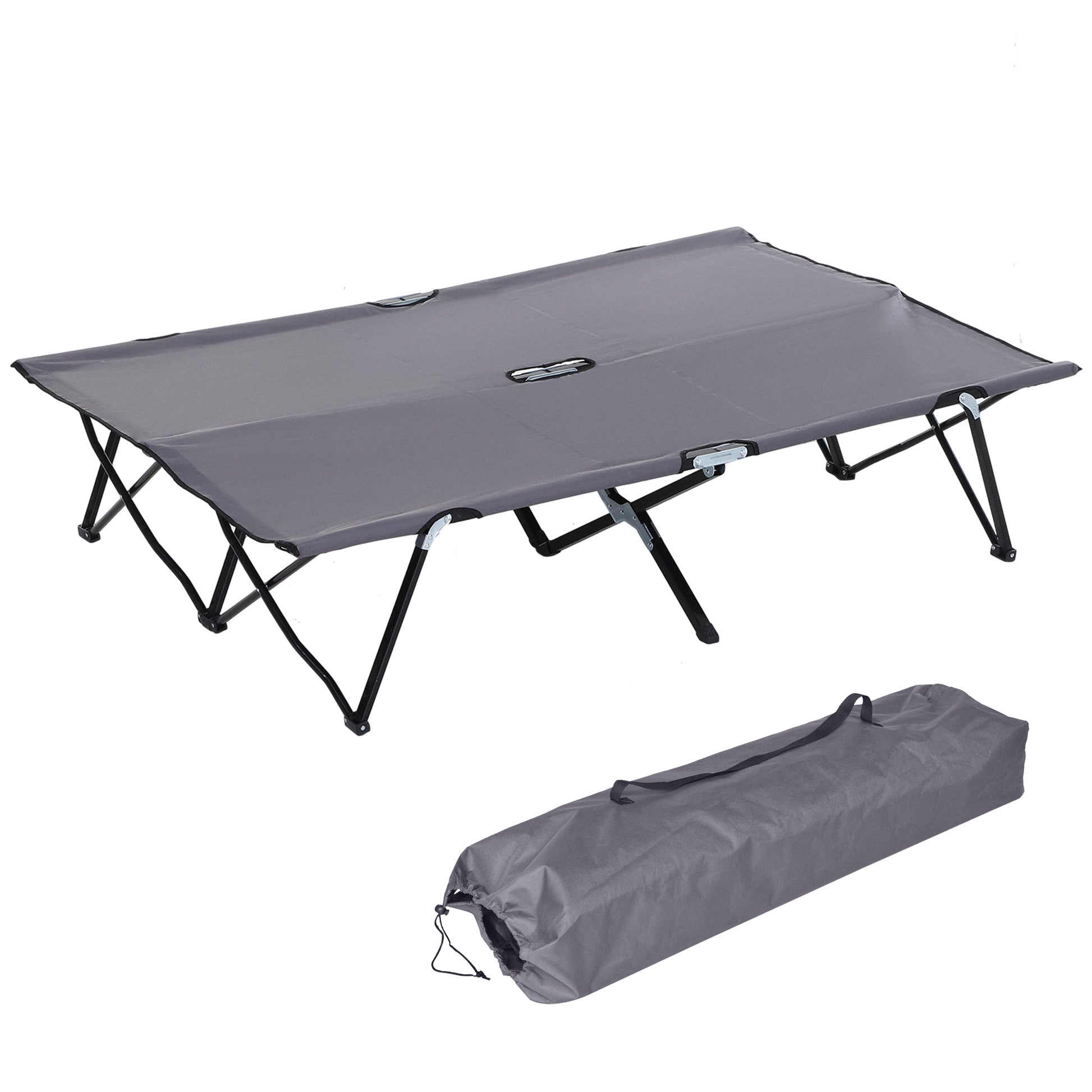 Outsunny Campingbett Klappbar für 2 Personen Feldbett Klappbett mit Tragetasche bis 136 kg belastbar Stahl Oxford Grau 193 x 125 x 40 cm   Aosom