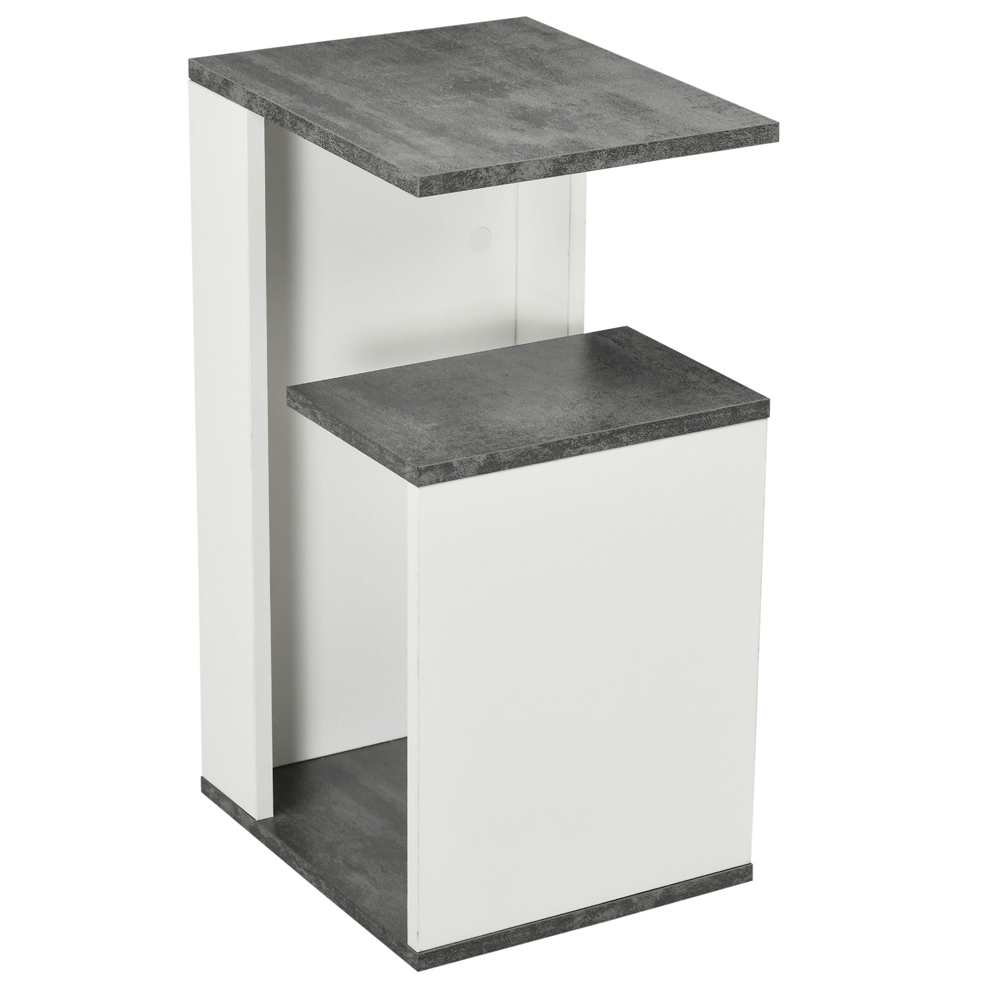 HOMCOM Nachttisch mit offenem Regal aus Spanplatte, modernes Design, unregelmäßig, 35x29,5x60cm, Grau und Weiß   Aosom