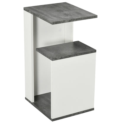 HOMCOM Nachttisch mit offenem Regal aus Spanplatte, modernes Design, unregelmäßig, 35x29,5x60cm, Grau und Weiß   Aosom