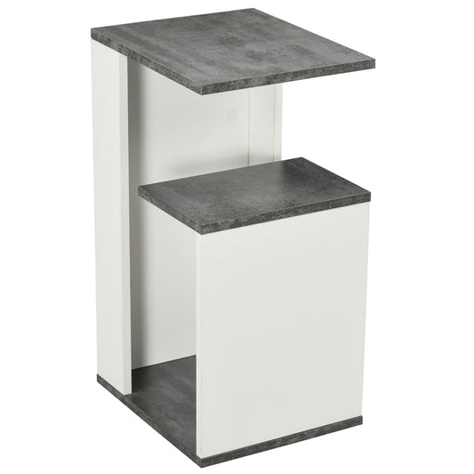 HOMCOM Nachttisch mit offenem Regal aus Spanplatte, modernes Design, unregelmäßig, 35x29,5x60cm, Grau und Weiß   Aosom