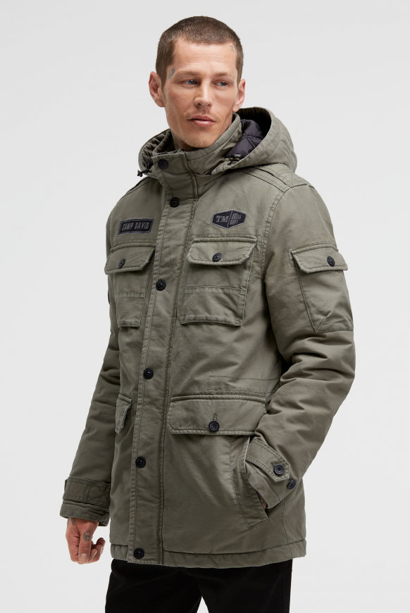 CAMP DAVID Wattierte Fieldjacket mit Klappentaschen und Kapuze