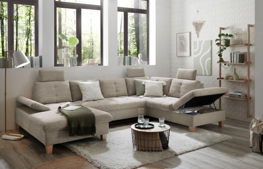 Wohnlandschaft &quot;Ascot&quot; von Ed Exciting Design in Breitcord  mit Schlaffunktion, Bettkasten und variabler Kopfstütze