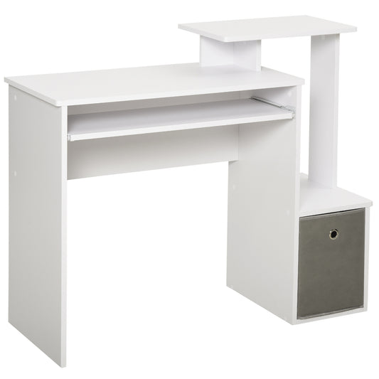 HOMCOM Computertisch, Schreibtisch, Bürotisch, Gamingtisch, PC-Tisch mit Tastaturablage, Schublade, E1 Spanplatte, Weiß, 100 x 40 x 86,6 cm   Aosom