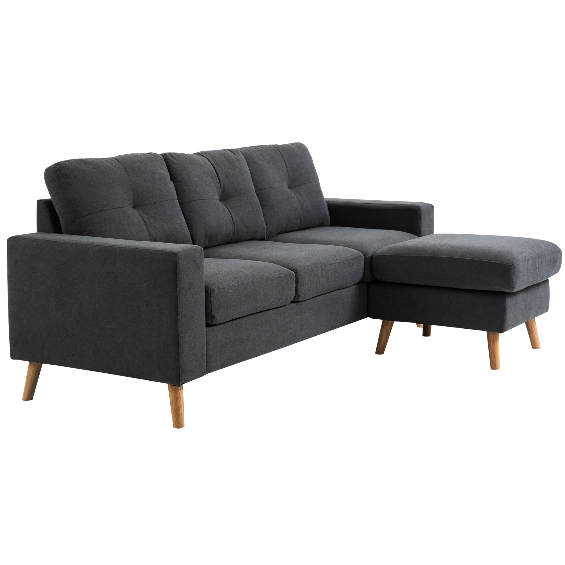 HOMCOM Ecksofa aus Leinenstoff, 3-Sitzer-Sofa, reversible Chaiselongue links oder rechts, 193 cm, skandinavisches Design, für Wohnzimmer, Apartment, kleinen Raum, massive Holzfüße, dunkelgrau   Aosom