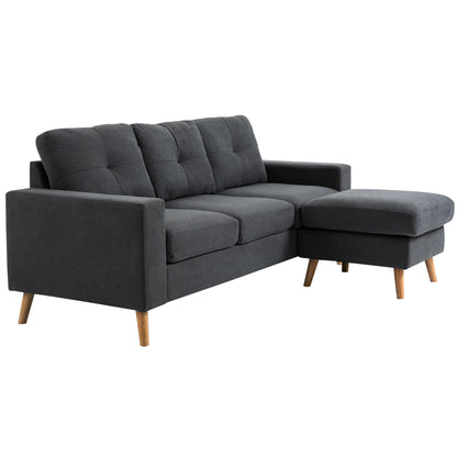 HOMCOM Ecksofa aus Leinenstoff, 3-Sitzer-Sofa, reversible Chaiselongue links oder rechts, 193 cm, skandinavisches Design, für Wohnzimmer, Apartment, kleinen Raum, massive Holzfüße, dunkelgrau   Aosom