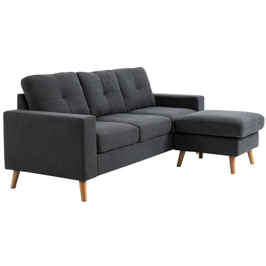 HOMCOM Ecksofa aus Leinenstoff, 3-Sitzer-Sofa, reversible Chaiselongue links oder rechts, 193 cm, skandinavisches Design, für Wohnzimmer, Apartment, kleinen Raum, massive Holzfüße, dunkelgrau   Aosom