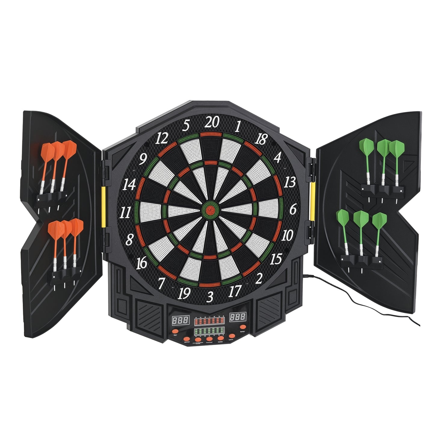 HOMCOM Elektronische Dartscheibe Dartboard mit Tür 216 Spiele inkl. 4 LED 12 Pfeile für bis zu 8 Spieler ABS PP 49x54,6x5,5 cm   Aosom.de