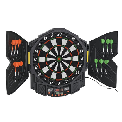 HOMCOM Elektronische Dartscheibe Dartboard mit Tür 216 Spiele inkl. 4 LED 12 Pfeile für bis zu 8 Spieler ABS PP 49x54,6x5,5 cm   Aosom.de