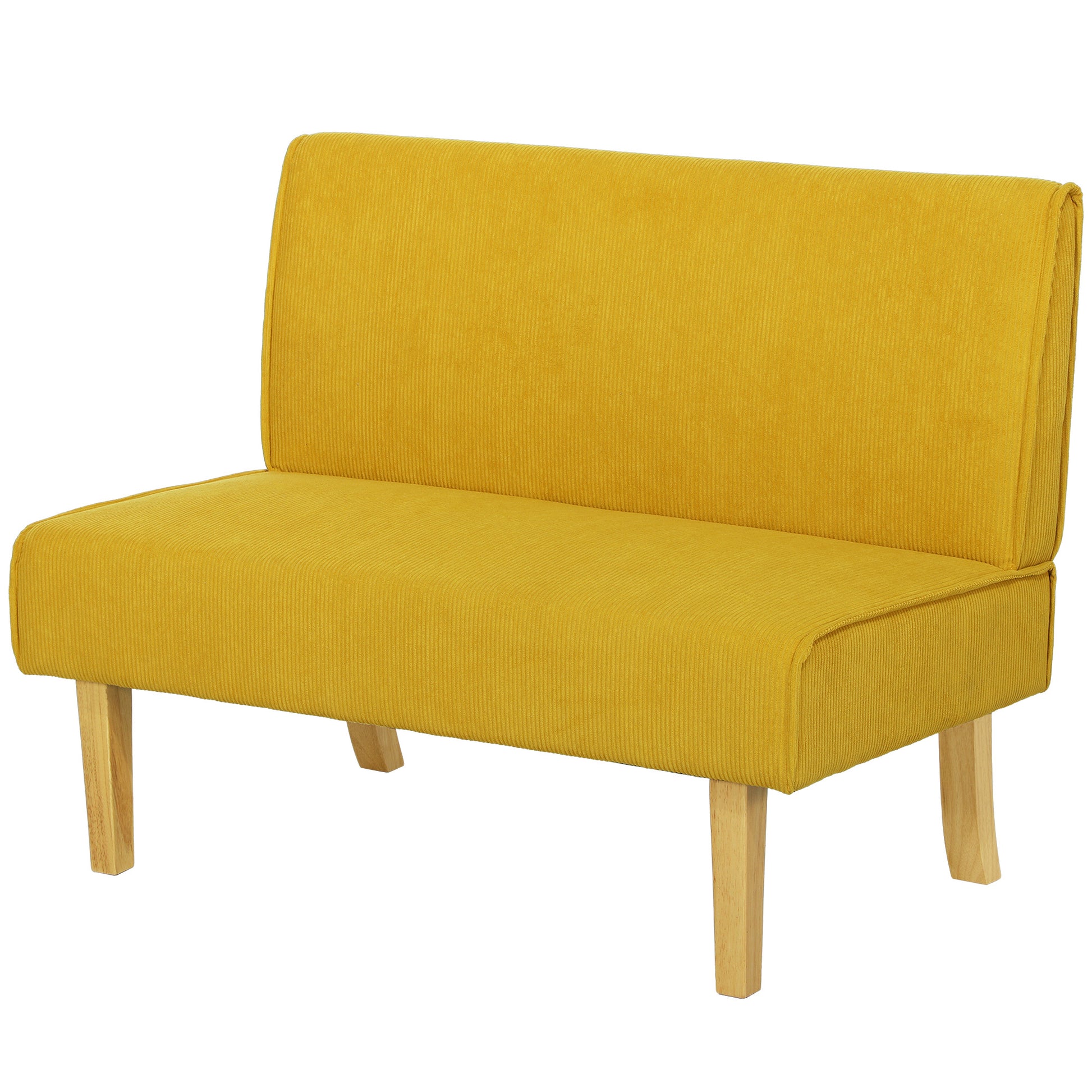 HOMCOM 2 Sitzer Sofa, Couch mit Cord-Optik, Holzbeine, Gepolsterter Polstersofa, Doppelsofa für Schlafzimmer, Wohnzimmer, 110 x 62 x 85 cm, Gelb   Aosom