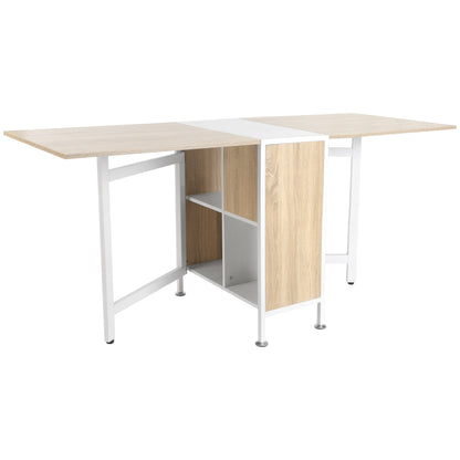 HOMCOM Klapptisch Esstisch Beistelltisch Ablagefläche für Wohnzimmer Küche Eiche Holz mit Metallrahmen in Natur und Weiß 169x62x75cm   Aosom.de