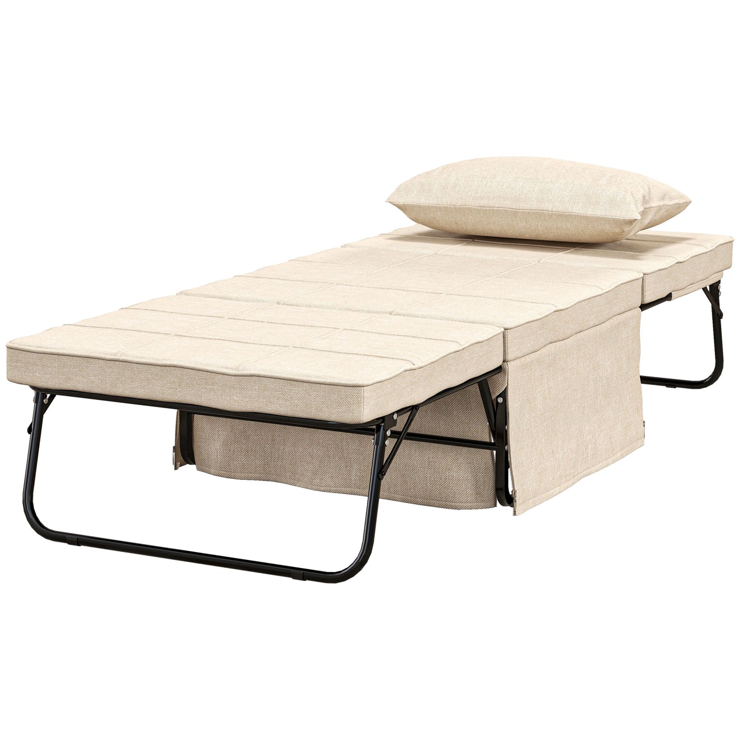 HOMCOM Fauteuil Bett Konvertierbarer Liegestuhl und Hocker 4 in 1 mit 5 verstellbaren Positionen 1 Platz - Kissen und Aufbewahrungstasche inklusive - für Wohnzimmer, Schlafzimmer - Creme   Aosom