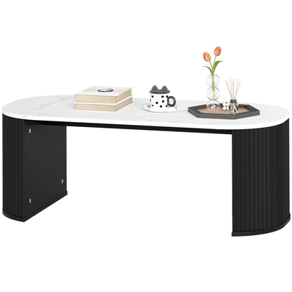 HOMCOM Ovaler Couchtisch, Beistelltisch mit Marmor-Effekt, abgerundeten Ecken und massiven Beinen für Wohnzimmer, Büro, Schlafzimmer, 110 x 50 x 40 cm, Schwarz   Aosom