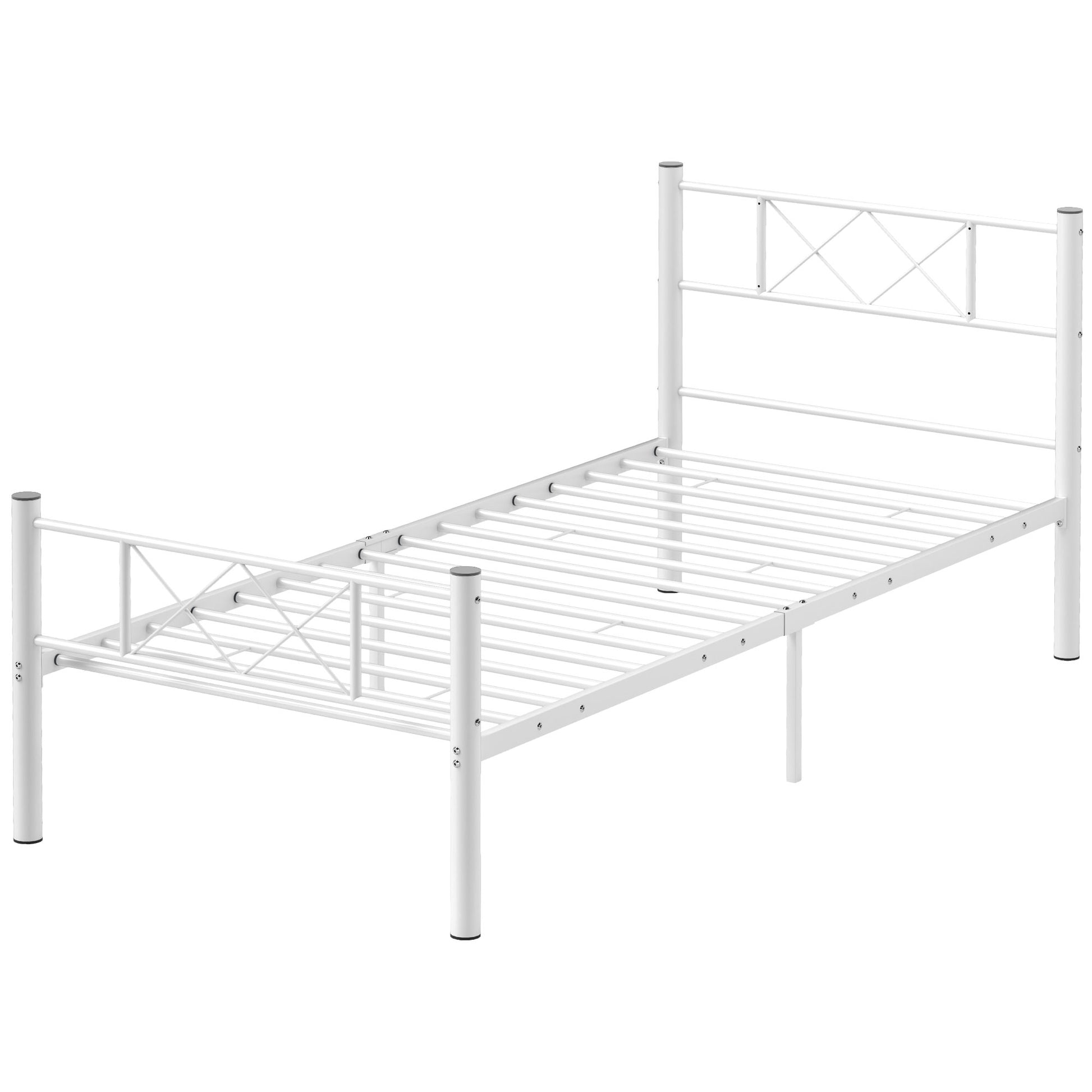 HOMCOM Bettrahmen für Matratze 200 x 90 cm, Bettgestell 88 cm hoch Einzelbettgestell aus Stahl, für Schlafzimmer Gästezimmer, Weiß   Aosom