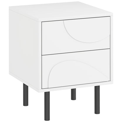 HOMCOM Schmaler Nachttisch, Beistelltisch mit 2 Schubladen mit Drucköffnung, Stahlbeine, für Schlafzimmer, Wohnzimmer, 40 x 40 x 50 cm, Weiß   Aosom