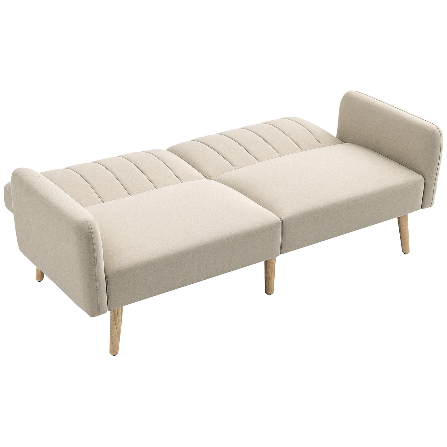HOMCOM Schlafsofa 2-Sitzer skandinavisches Design, Verstellbare Rückenlehne in 3 Positionen, Holzbeine, Leinenstoff Beige   Aosom