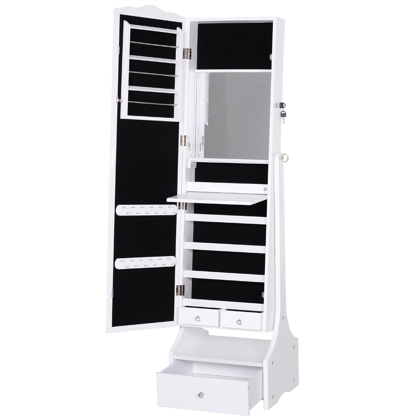HOMCOM LED Schmuckschrank mit Spiegel und Schubladensockel Schmuck- und Accessoire-Organizer 45x36x150 cm   Aosom