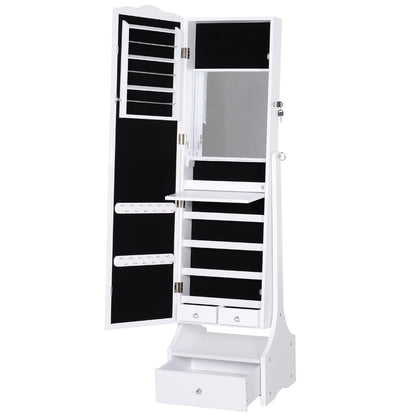 HOMCOM LED Schmuckschrank mit Spiegel und Schubladensockel Schmuck- und Accessoire-Organizer 45x36x150 cm   Aosom