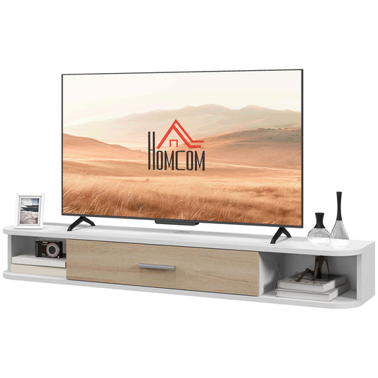HOMCOM Wand-TV-Möbel TV-Bank TV-Möbel für TVs bis zu 50 Zoll mit 2 offenen Fächern und einem klappbaren Schrank 120L x 26B x 16H cm Weiß   Aosom
