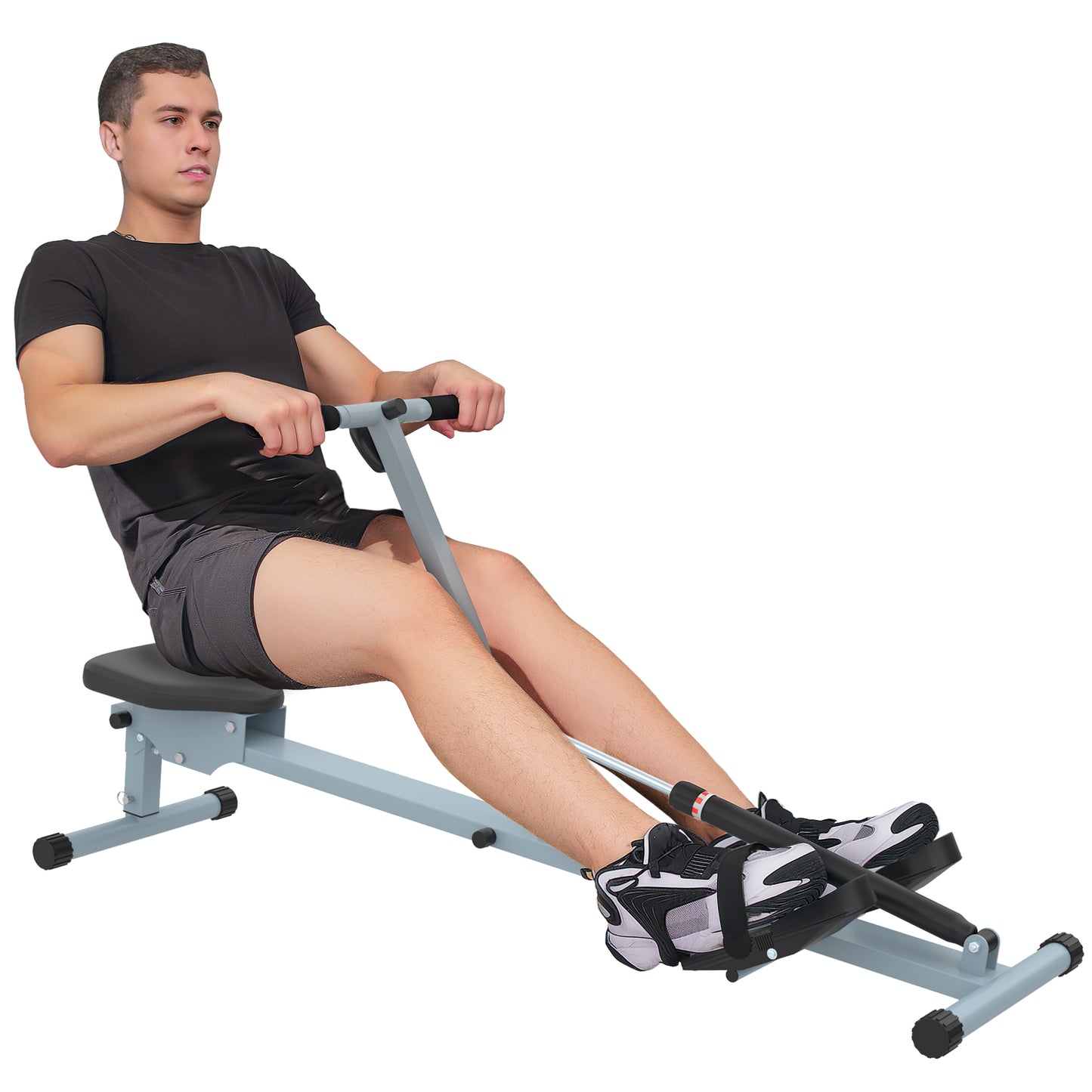 HOMCOM Rudergerät Rudermaschine mit LCD Fitnessgerät Ruderzugmaschine Heimtrainer, mit LCD Display, Stahl+PVC, Grau, 130x47,5x67cm   Aosom