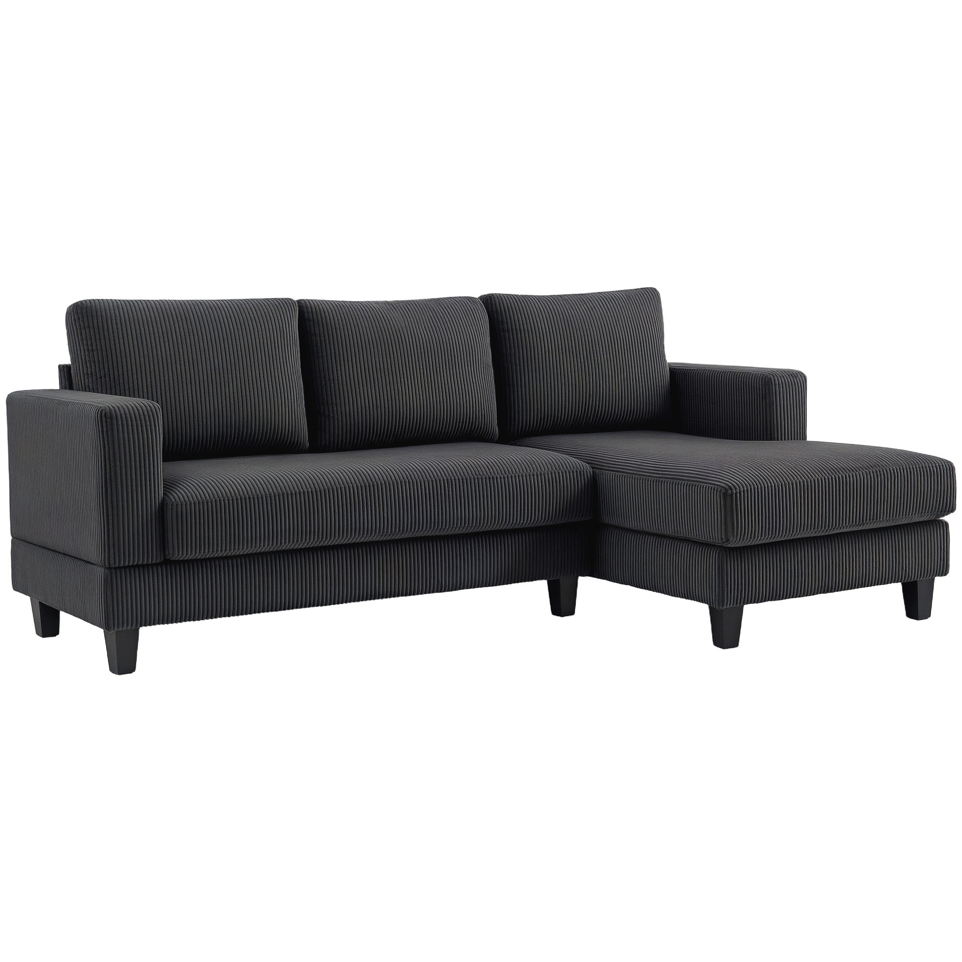 HOMCOM Ecksofa Couch mit Chaiselongue 3 Sitzer Sofa L Form Gepolsterte Eckcouch mit Cord-Optik, Hochdichtem Schaumstoff, bis 400 kg, für Wohnzimmer, Schlafzimmer, 214 x 134 x 87 cm Dunkelgrau   Aosom