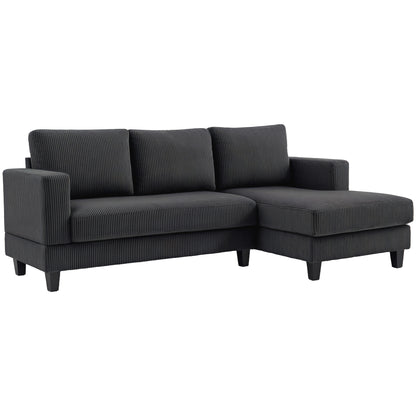 HOMCOM Ecksofa Couch mit Chaiselongue 3 Sitzer Sofa L Form Gepolsterte Eckcouch mit Cord-Optik, Hochdichtem Schaumstoff, bis 400 kg, für Wohnzimmer, Schlafzimmer, 214 x 134 x 87 cm Dunkelgrau   Aosom